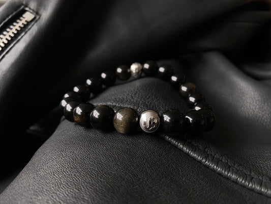 Black Golden Obsidian Skull Bracelet - 10mm