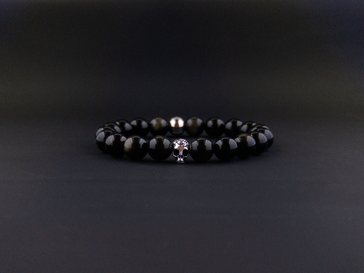 Black Golden Obsidian Skull Bracelet - 10mm