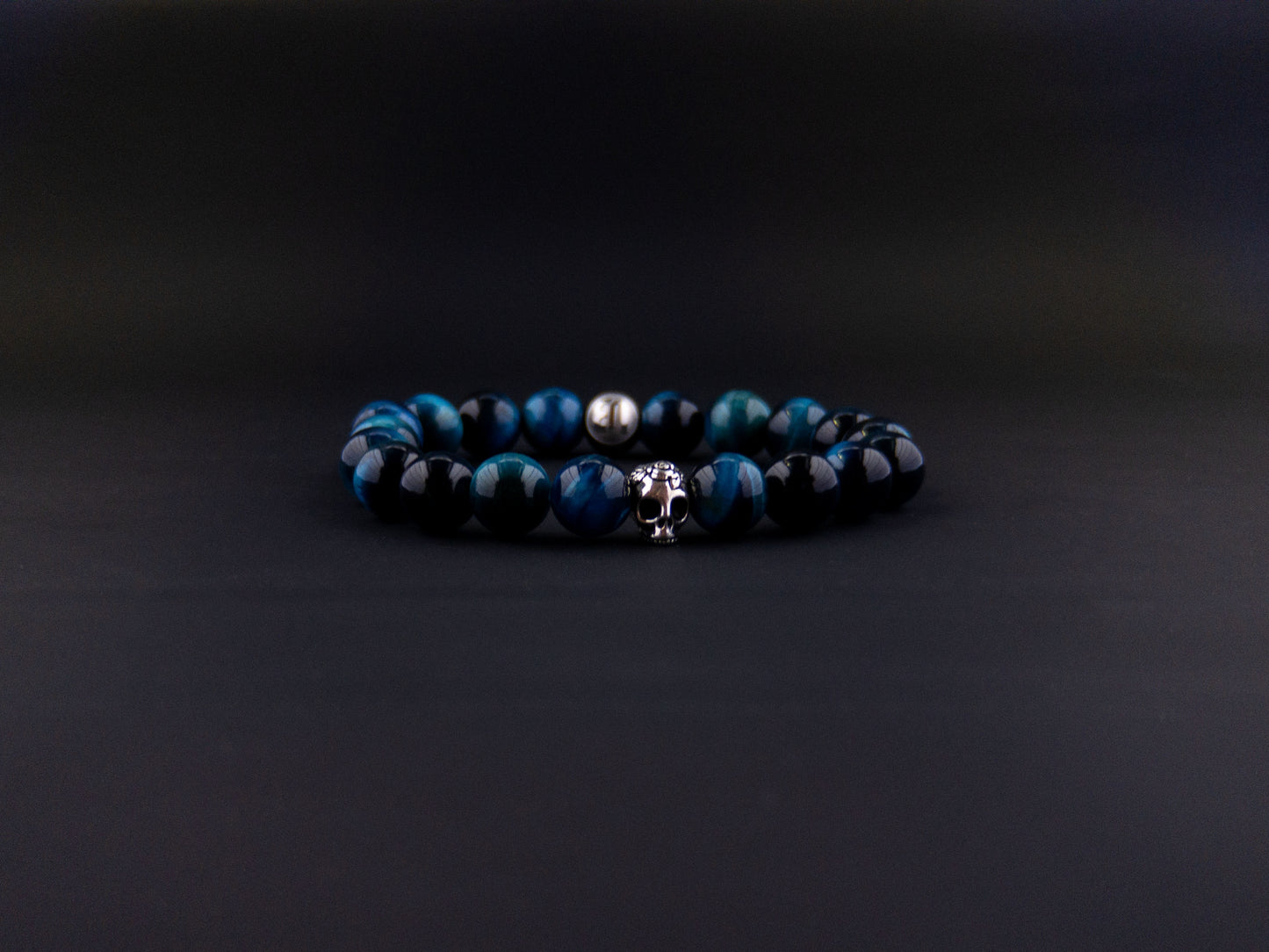 Blue Tigers Eye Skull Bracelet - 10mm