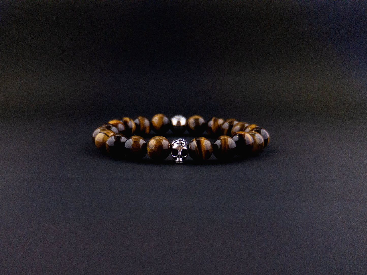 Brown Tigers Eye Skull Bracelet - 10mm