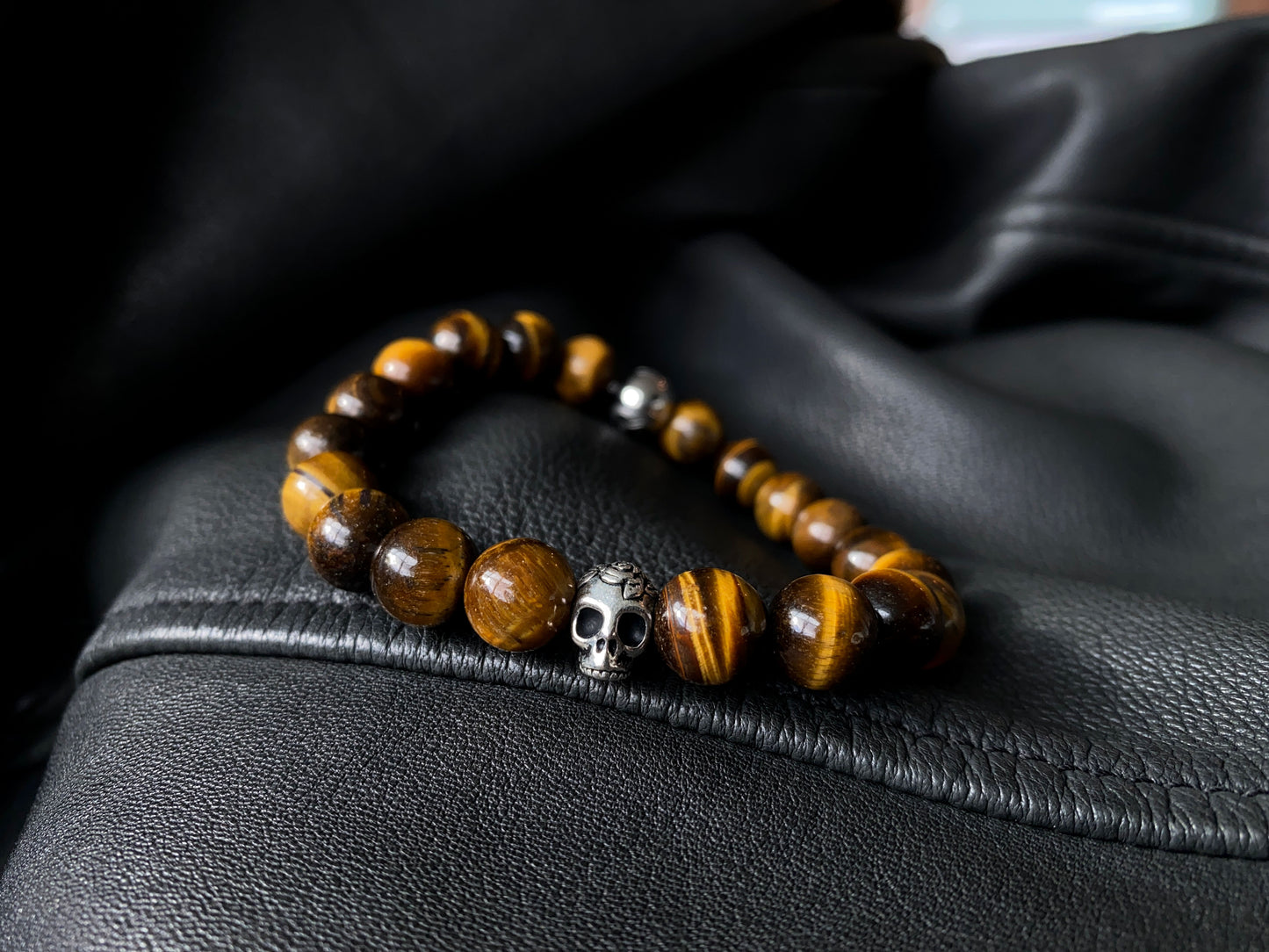 Brown Tigers Eye Skull Bracelet - 10mm