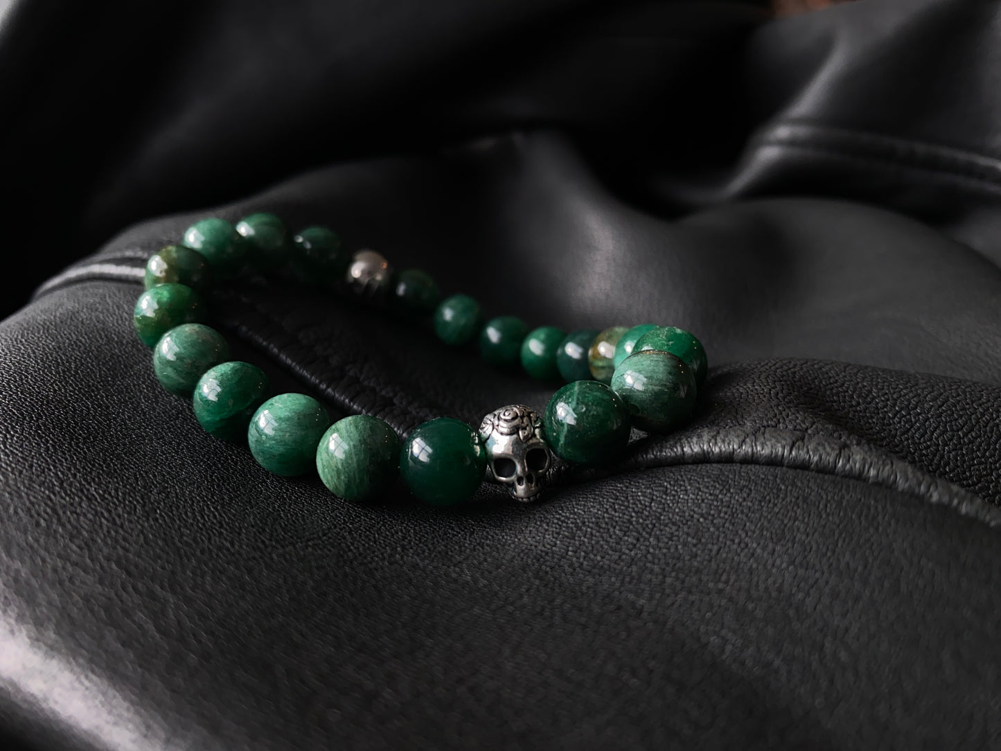 Green Mica Lepidolite Skull Bracelet - 10mm