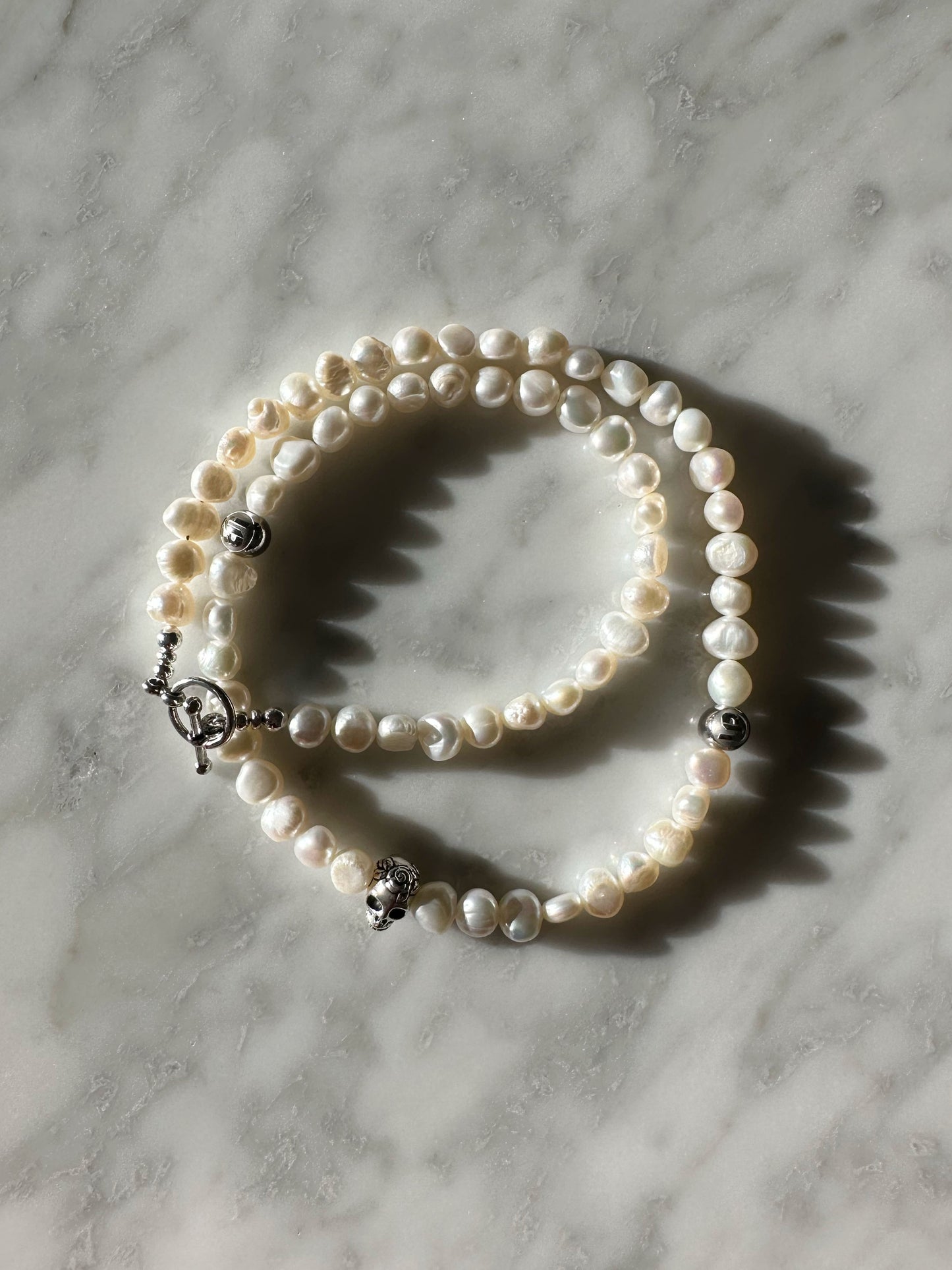 Pearl & Skull Necklace - 20in