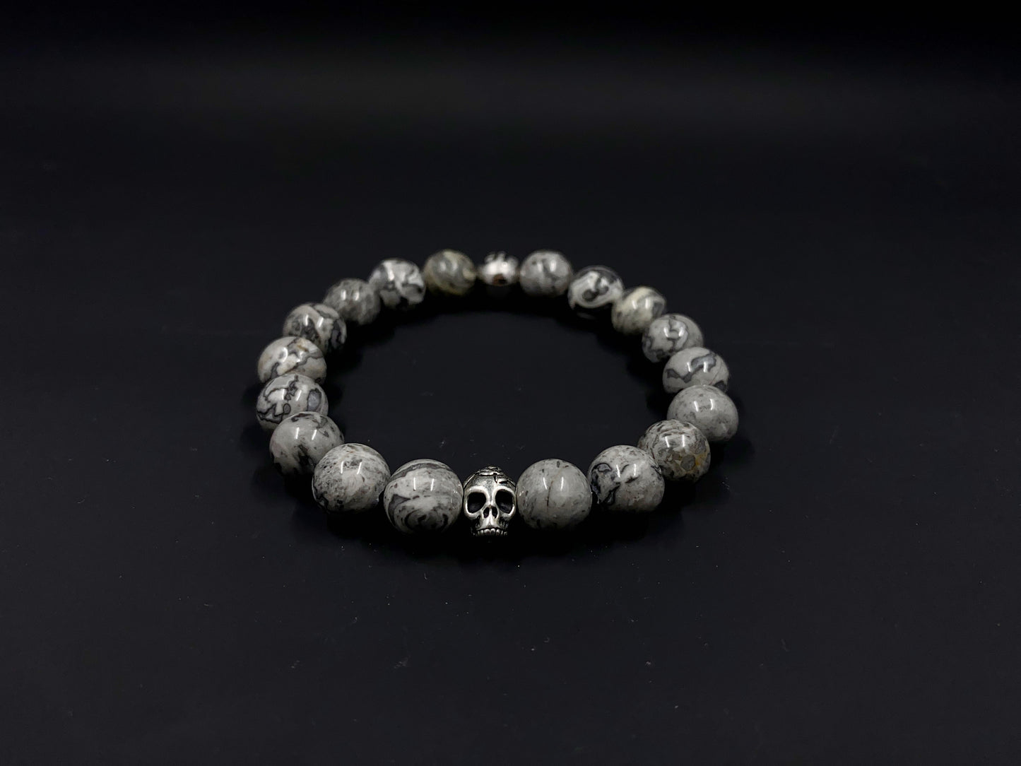 Grey Jasper Skull Bracelet - 10mm