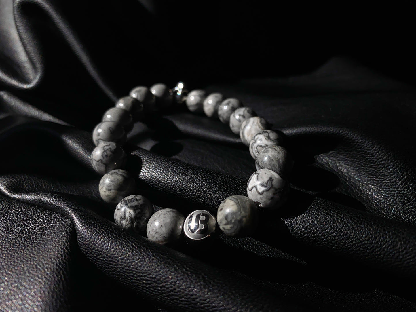 Grey Jasper Skull Bracelet - 10mm