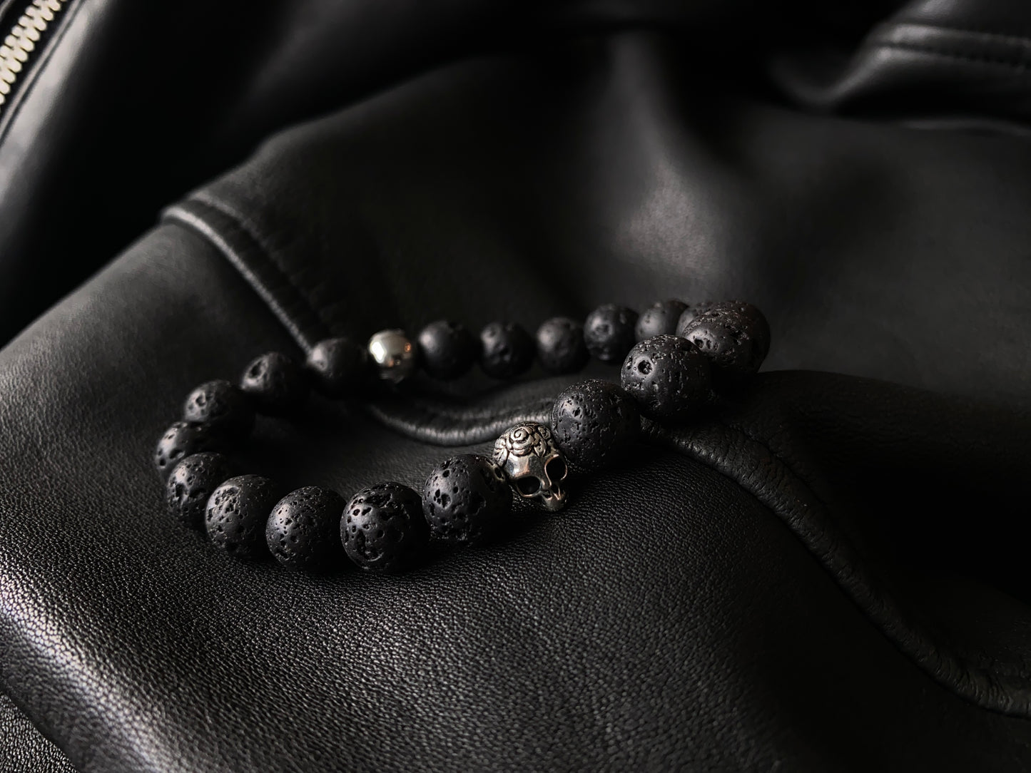 Lava Rock Skull Bracelet - 10mm